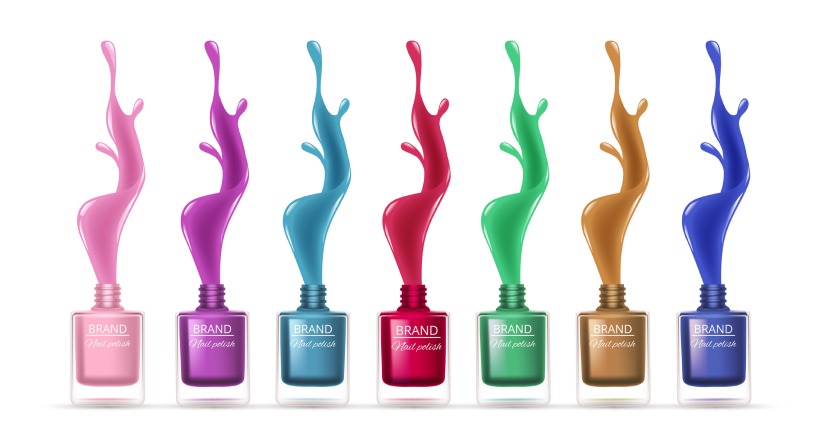 Nail polish bottles with a clear label, showcasing a "no label" look