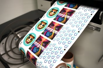 SnapPress LP-1 labels being printed, showcasing the short-run capabilities for commercial printers