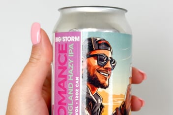 Image of a beer can with a SnapPress LP-1 label, showcasing how packaging and label design can be imperative for a products success.