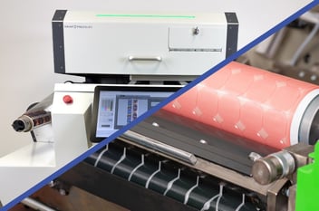 Side-by-side comparison of the SnapPress lP-1 and a flexo printing machine.