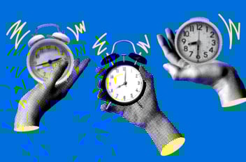 Image of hands holding ringing alarms, representing the last minute scramble for quick label printing