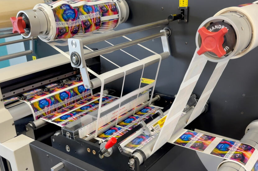 Image of labels being produced by the short-run label printer, SnapPress LP-1